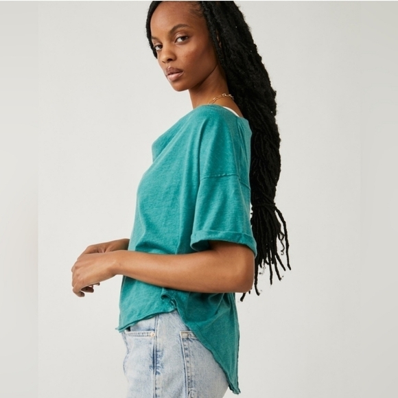 Free People Just Chill Slouchy Tee in Cypress Green in Small - Picture 2 of 12